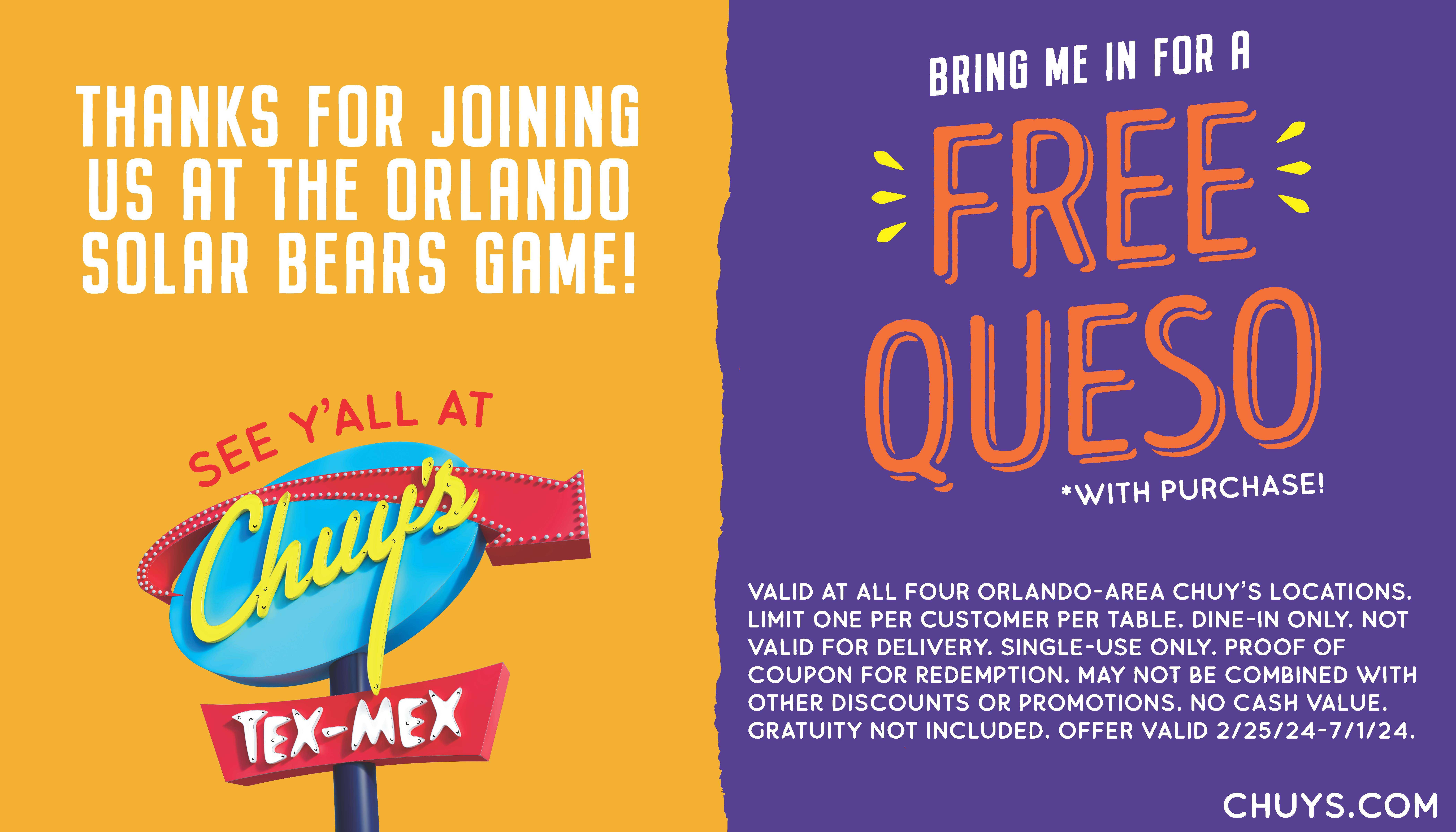 Chuys free queso event solar bears